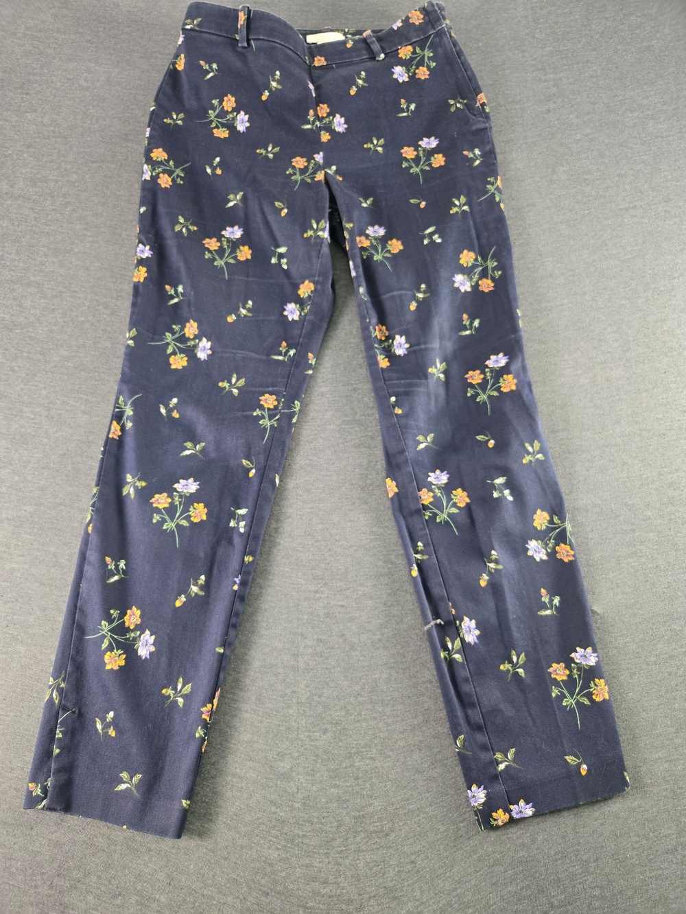 H&M Pants Womens 6 Blue Floral Print Ankle Slim Straight Cropped Garden Party